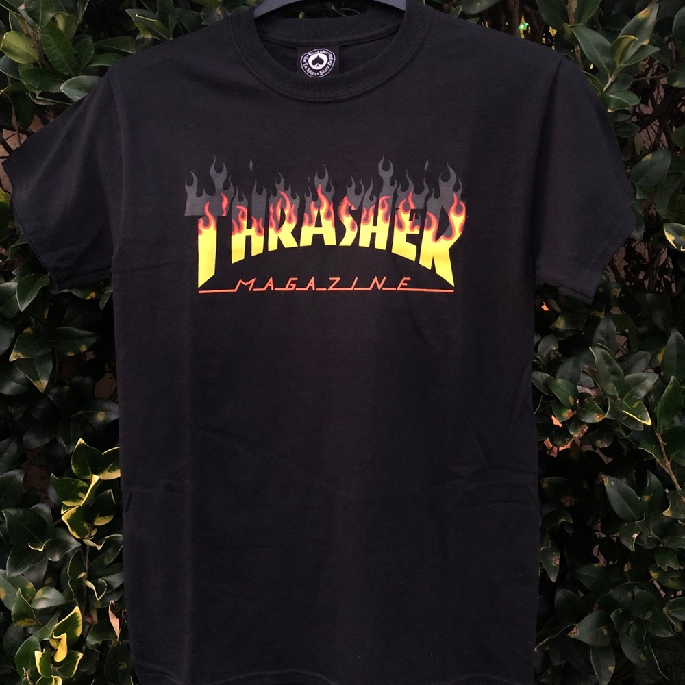 NWT Thrasher flame “bbq” shirt men’s black